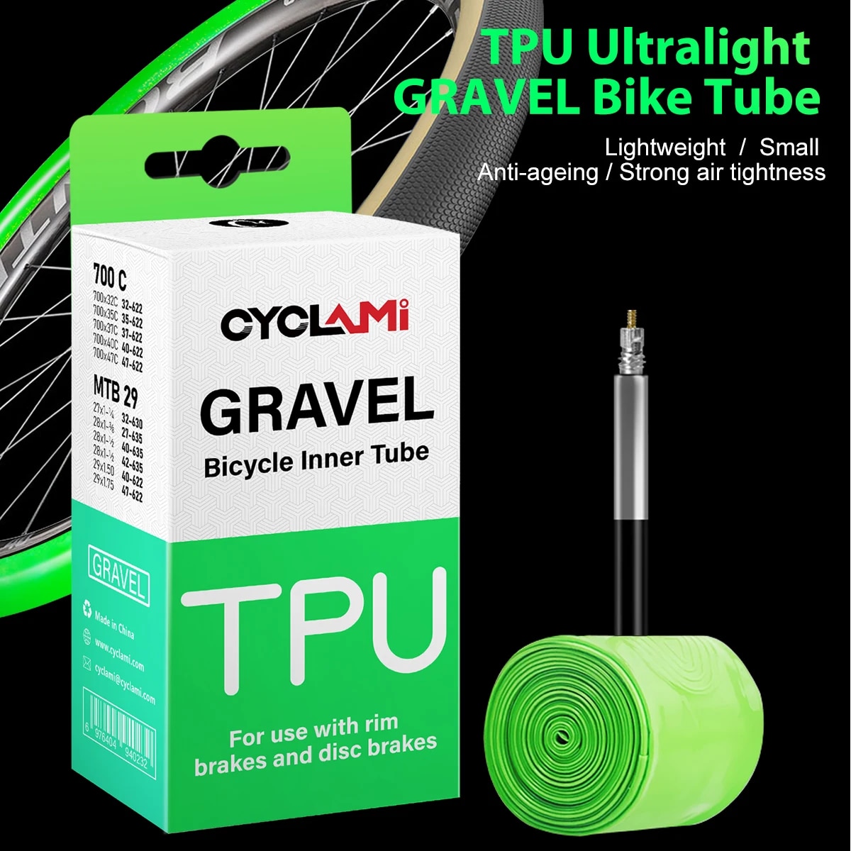 Inner Tube 700C - CYCLAMI Ultralight Road MTB 29 Bici